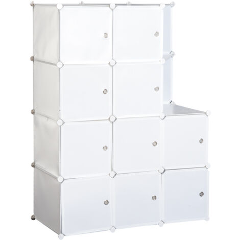 Homcom Armadio Guardaroba Modulare 10 Cubi, Bianco, 111x47x145cm