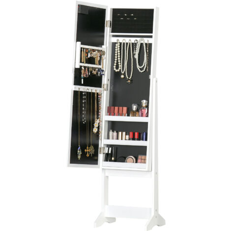 Homcom Armadio Portagioie con Specchio Regolabile e Luci LED, Bianco, 36x30x136 cm