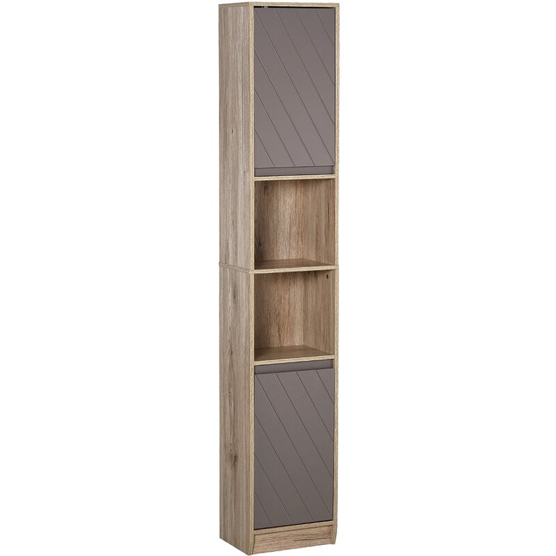 

Armario Alto para Baño Mueble Columna de Baño con 2 Puertas y 2 Estantes Abiertos Almacenamiento Auxiliar para Salón 30x24x170 cm Roble y Gris