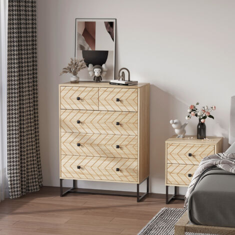 HOMCOM Armario Auxiliar Cajonera Cómoda 5 Cajones Mesilla de Noche Organizador Almacenaje Oficina 80x39,5x110cm