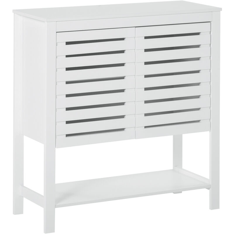 

Armario Auxiliar con Puerta de Diseño Persiana Balda Ajustable y Estante Inferior Moderno para Entrada Cocina Baño 76x30x81 cm Blanco - Blanco