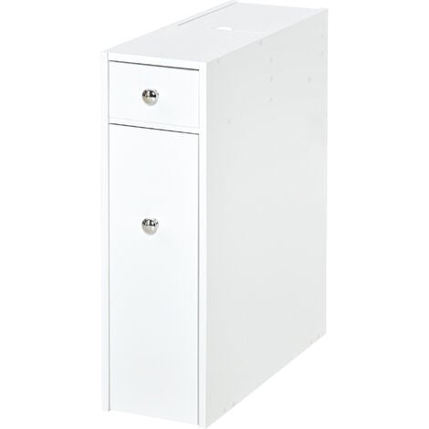 HOMCOM armario auxiliar de baño mueble de baño estrecho con 2 cajones y compartimiento superior con tapa para lavabo ducha 17x48x58 cm blanco