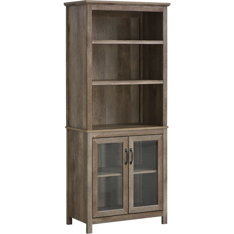 

Armario con Puertas Vidrio Estante Abierto de 3 Niveles Ajustable 76x40x180 cm - Grano de Madera Oscura