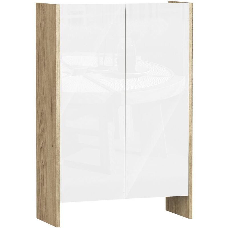 

Armario de Almacenaje de 2 Puertas Mueble Auxiliar de Baño Multiusos con 2 Estantes para Cocina Salón Dormitorio 60x25x90 cm Acabado en Blanco Brillo