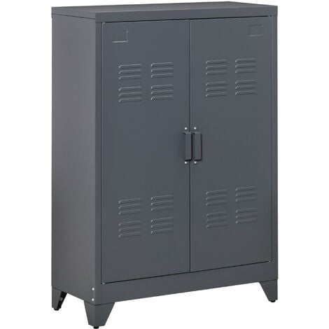 HOMCOM armario de almacenamiento aparador de metal con doble puerta y 2 estantes ajustables para oficina salón dormitorio 75x33x110 cm gris