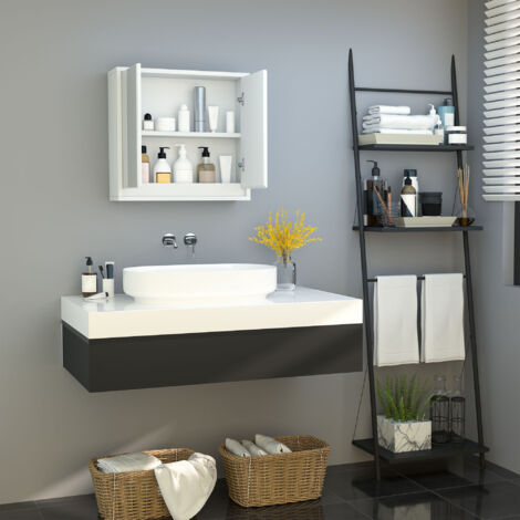 HOMCOM Armario de Baño con Espejo con 2 Puertas y Balda Ajustable Mueble Colgante de Estilo Moderno 48x14,5x45 cm Blanco