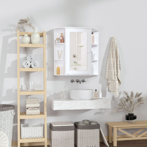 HOMCOM Armario de Baño con Espejo Mueble Colgante de Aseo con 1 Puerta 2 Estantes Interiores y 6 Estantes Laterales para Salón Cocina Dormitorio 66x17x63 cm Blanco