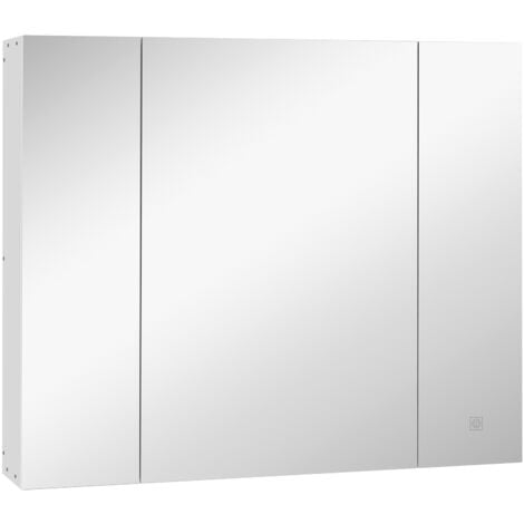 KLEANKIN HOMCOM armario de baño con espejo y luces LED armario con espejo para baño con estantes ajustables y USB mueble para baño 90x15x75 cm blanco