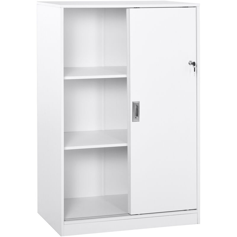 

Armario de Oficina con 2 Puertas Correderas y 3 Estantes 80x40x120 cm Blanco - Blanco