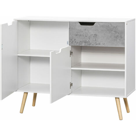 HOMCOM armario de salón con 2 puertas y 1 cajón aparador de salón para salón estudio dormitorio estilo moderno antivuelco 98x39x81,5 cm blanco