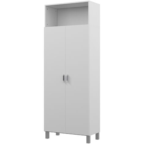 HOMCOM armario multiusos armario escobero con 2 puertas compartimiento abierto y estante ajustable para salón lavadero 70x35x188 cm blanco