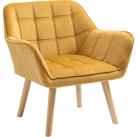 main image of "HOMCOM Armchair Accent Chair Wide Arms Slanted Back Padding Iron Frame Wooden Legs Home Bedroom Furniture Seating Yellow"