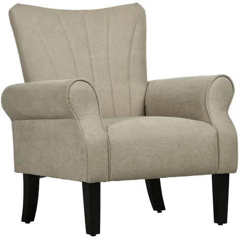 HOMCOM Armchair, Upholstered Modern Accent Chair with Wood Legs Beige