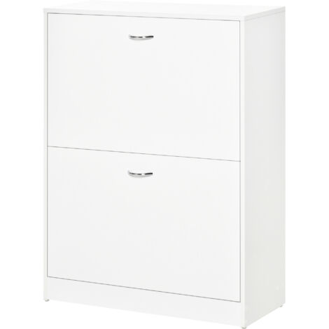 HOMCOM Armoire à Chaussures 60x24x80 cm Meuble de Rangement 2 Portes Basculantes Blanc