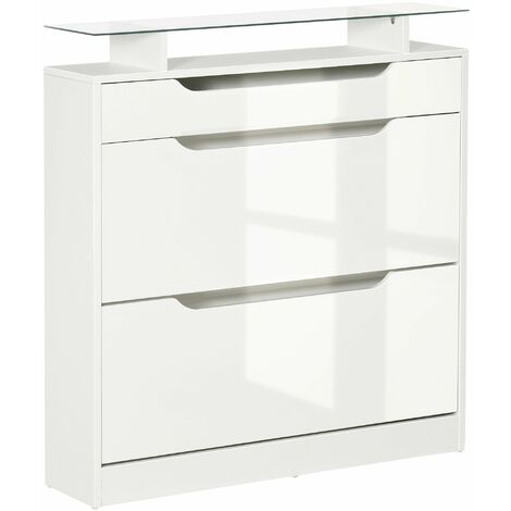Homcom – Armoire à chaussures contemporaine 89L x 23P x 96H cm – 2 portes abattantes avec séparation réglable – Étagère en verre pour 16 paires