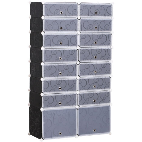 Homcom – Armoire à chaussures 14 cubes rectangulaires et 2 grands cubes – Dimensions L 95 x l 37 x H 160 cm – Couleur noir et blanc – Charge max 30 kg