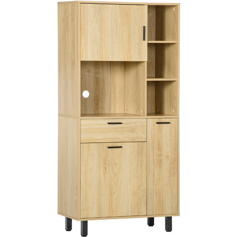 Homcom – Armoire de cuisine en panneaux de particules 78x40x166cm – 3 étagères, 1 tiroir, 3 placards – Design moderne effet bois naturel