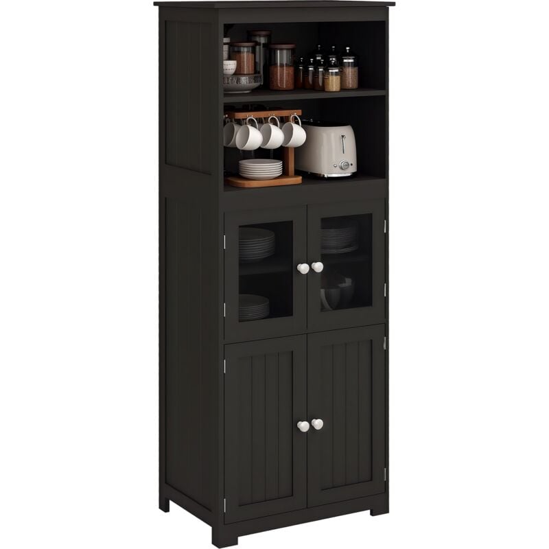 Homcom - Armoire de cuisine multi-rangements 4 portes avec étagères 2 niches grand plateau mdf noir