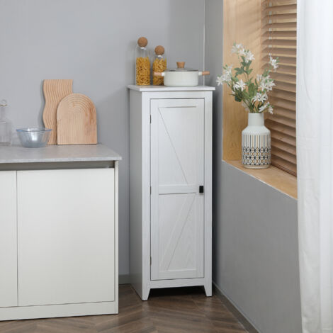 HOMCOM Armoire de Rangement buffet cuisine meuble de rangement  pour Salle de bain Gain de Place Style Classique avec 3 étagères réglables- Hauteur 120 cm en Bois Blanc