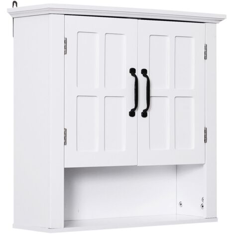 HOMCOM Armoire Haute Murale de Salle de Bain ou WC Placard 2 Portes 2 étagères Niche dim. 60L x 20l x 58H cm MDF Panneaux Particules Blanc