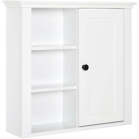 HOMCOM Armoire Murale de Salle de Bain Meuble Suspendu WC Placard 1 Porte 3 niches dim. 53L x 14,5l x 50,5H cm  Blanc