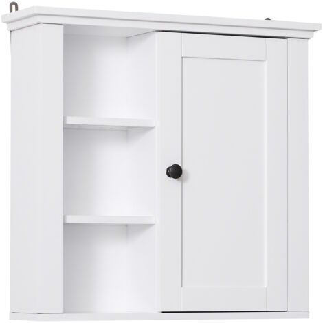 Homcom – Armoire murale de salle de bain 1 porte 3 niches – Dimensions 53L x 14,5l x 50,5H cm – Panneaux de particules MDF blanc – Fixation murale incluse