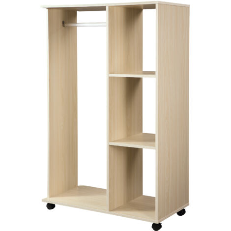 HOMCOM Armoire penderie de rangement mobile en panneaux de particules, teinte chêne clair