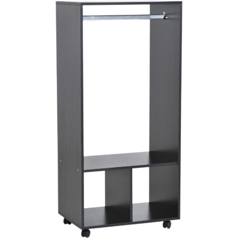 Homcom – Armoire penderie avec étagère 2 niches – Dimensions 60L x 40l x 128H cm – Roulettes pivotantes – Panneaux mélaminés noir