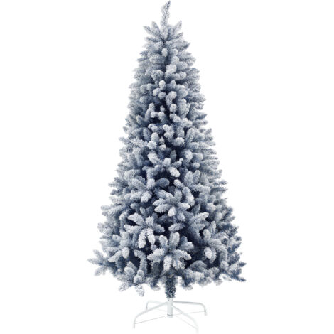 HOMCOM Artificial Blue Snow Flocked Christmas Tree with Hinged Branches 6 Ft