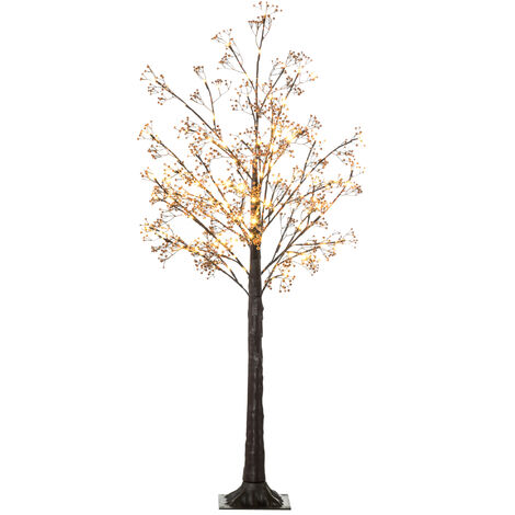 HOMCOM Artificial Tree with Warm White LED Lights, Baby Breath Flowers 4ft