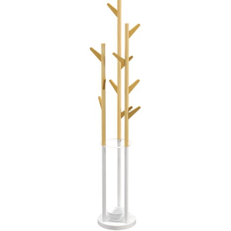 HOMCOM Attaccapanni da Terra con 12 Ganci e Portaombrelli 30.5x30.5x174.5cm