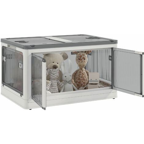 HOMCOM Aufbewahrungsbox Plastik mit Rollen faltbare Kisten Aufbewahrung, stapelbare Kleiderschrank Organizer für Spielzeug, Kleidung, Bücher Weiß, 60cm x 42cm x 34cm