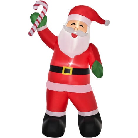 HOMCOM Aufblasbarer Weihnachtsmann mit Zuckerstange 250 cm LED mit Gebläse Weihnachts-Party Weihnachtsdekoration Weiß+Rot+Grün 140 x 85 x 250 cm - Weiß+Rot+Grün
