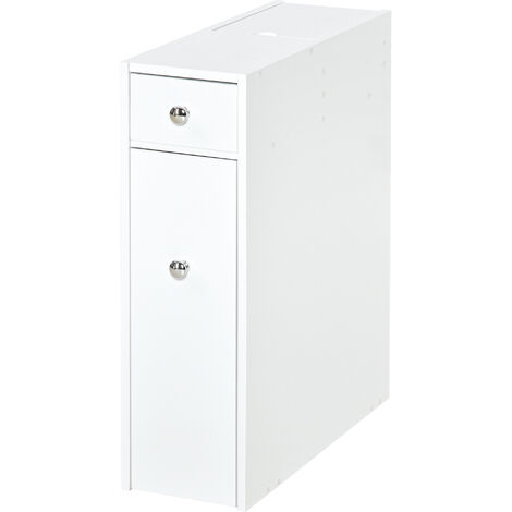 HOMCOM® Badmöbel Badezimmerschrank Badschrank mit 2 Schubladen und 1 Ablagefach Holz Weiß 48 x 17 x 58 cm - weiß