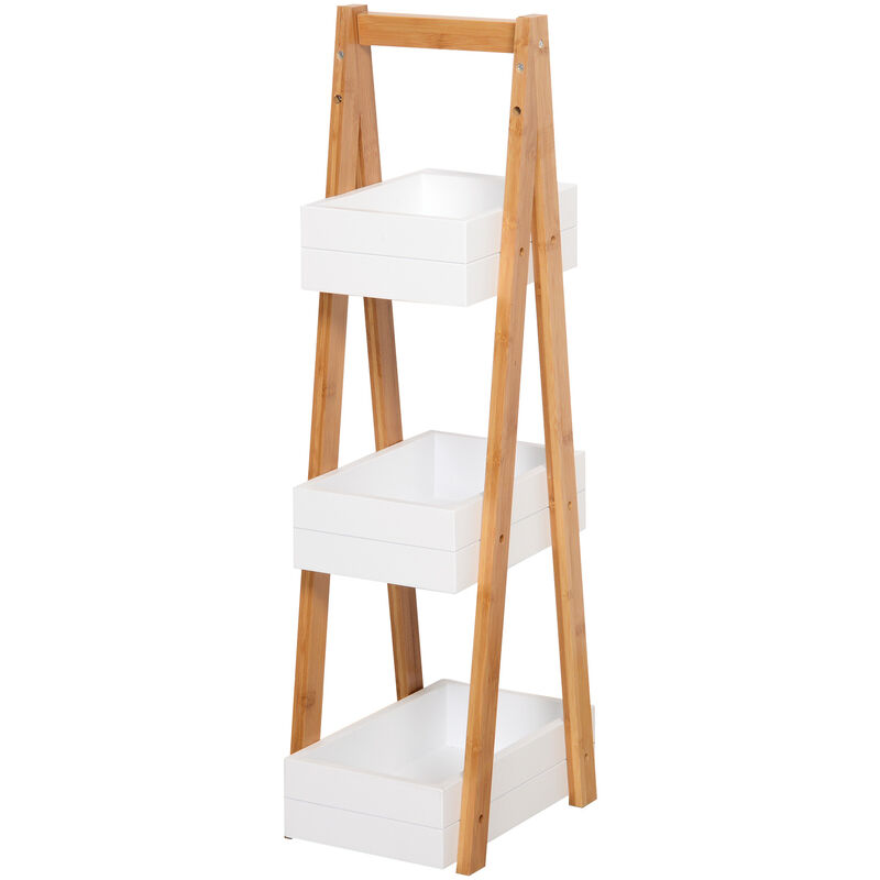 HOMCOM® Badregal Treppenregal 3 Ebenen Leiterregal Badzimmer Lagerregal