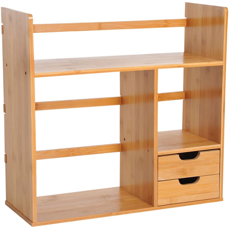 Homcom Bamboo Desk Bookshelf Stationery Storage Shelf With 2