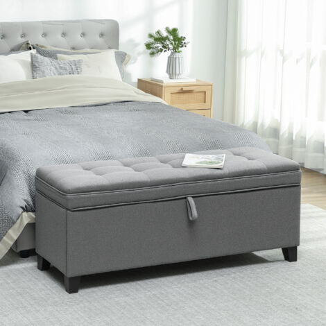 HOMCOM Banco de Almacenaje con 2 Bisagras de Seguridad Tapa Abatible para Dormitorio Salón 120x40x48 cm Gris Oscuro