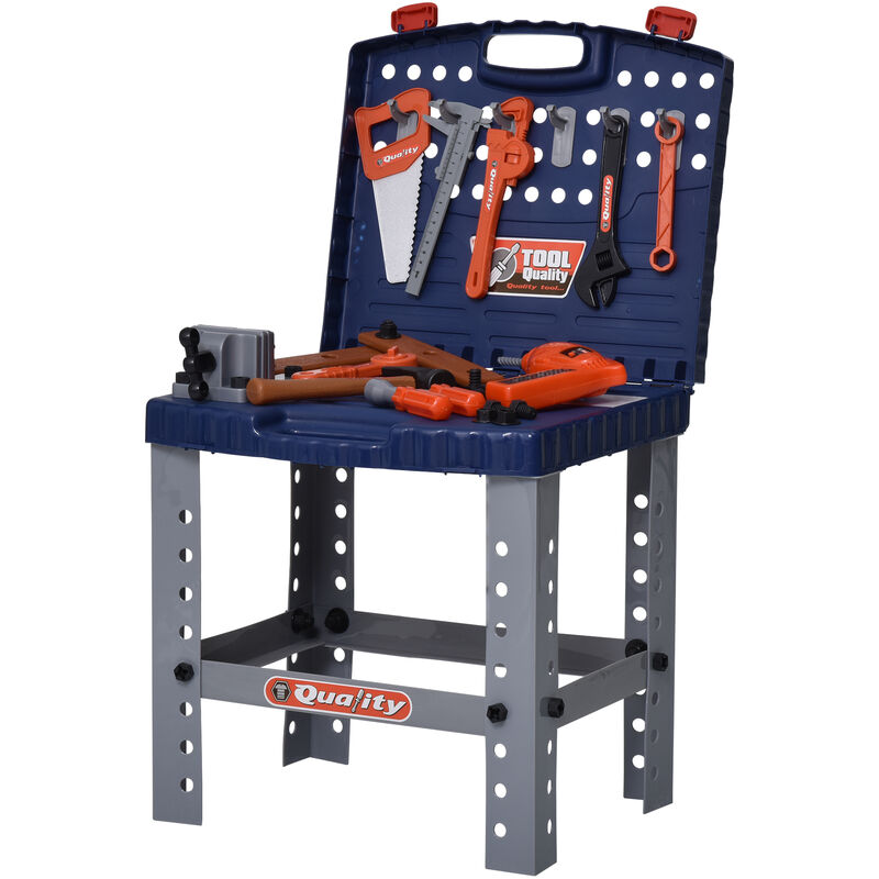 

Homcom - Banco de Herramientas Infantil para +3 Años Desmontable 68 Piezas 40x43x72 cm - Azul, Gris