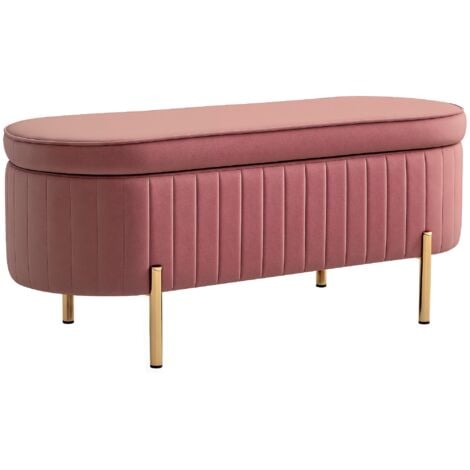 HOMCOM banco pie de cama tapizado en terciopelo taburete pie de cama con espacio de almacenaje y patas doradas 108x44x43,5 cm rosa