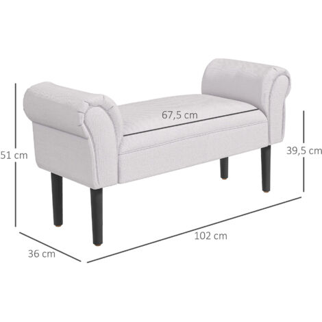 HOMCOM Banco Zapatero Banqueta con Brazos Tapizada tipo Banco de Madera para Dormitorio Salón Recibidor 102x36x51cm Carga 130kg