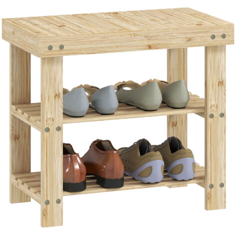 HOMCOM banco zapatero de bambú zapatero con asiento organizador de zapatos de 3 niveles para 4 pares zapatos para entrada 50x28x45 cm natural