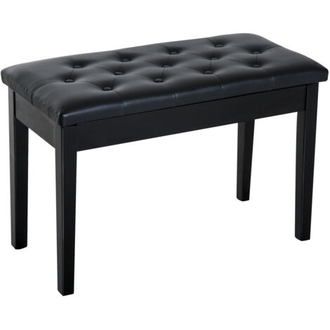 HOMCOM Banquette piano avec coffre de rangement, tabouret pied bois caoutchouc, assise capitonnée simili cuir noir