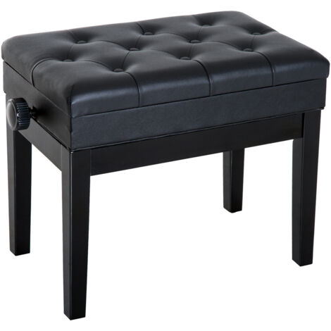 Homcom – Banquette tabouret siège pour piano réglable 48-58H cm – Rangement interne – Assise en polyuréthane – Pieds en bois dur noir