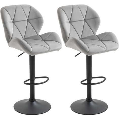 HOMCOM Bar Stool Set of 2 Fabric Adjustable Height Counter Chairs Light Grey