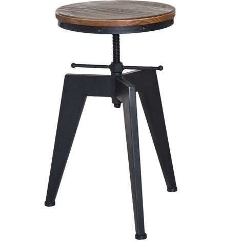 HOMCOM Bar stool Swivel Chair Wooden Top Adjustable Height Brown Pine Wood Steel