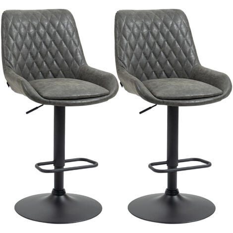 HOMCOM Bar Stools Set of 2, Adjustable Bar Chairs 360° Swivel for Kitchen Coffee Grey