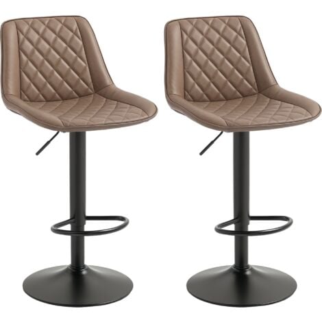 HOMCOM Bar Stools Set of 2, Adjustable Bar Chairs Swivel for Kitchen Brown