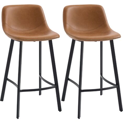 HOMCOM Bar Stools Set of 2, Bar Chairs with Back and Steel Legs, Brown