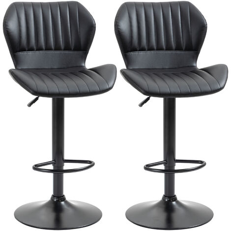 HOMCOM Barhocker 2er-Set 360° drehbare Barstühle höhenverstellbar Bistrohocker mit Rückenlehne Drehstühle für Bartheke Küche und Zuhause modernes Design Kunstleder Schwarz 48,5 x 55,5 x 90-110 cm
