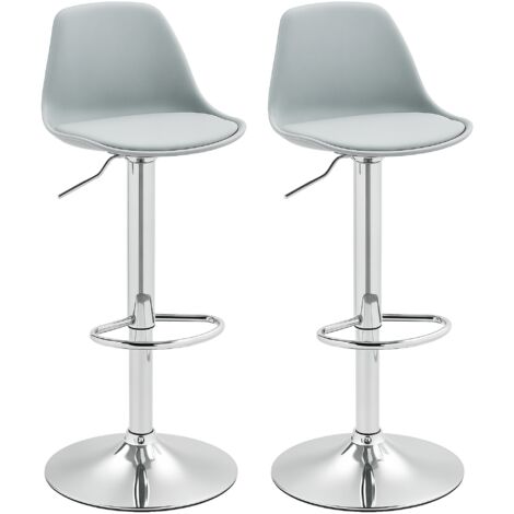 HOMCOM Barhocker 2er Set, Gepolstert Barstuhl mit Stahlgestell, Lehne, aus Kunstleder, Höhenverstellbar Küchenstühle mit Fußstütze 360° Drehbar Tresenhocker für Küche, Wohnzimmer, Esszimmer Grau